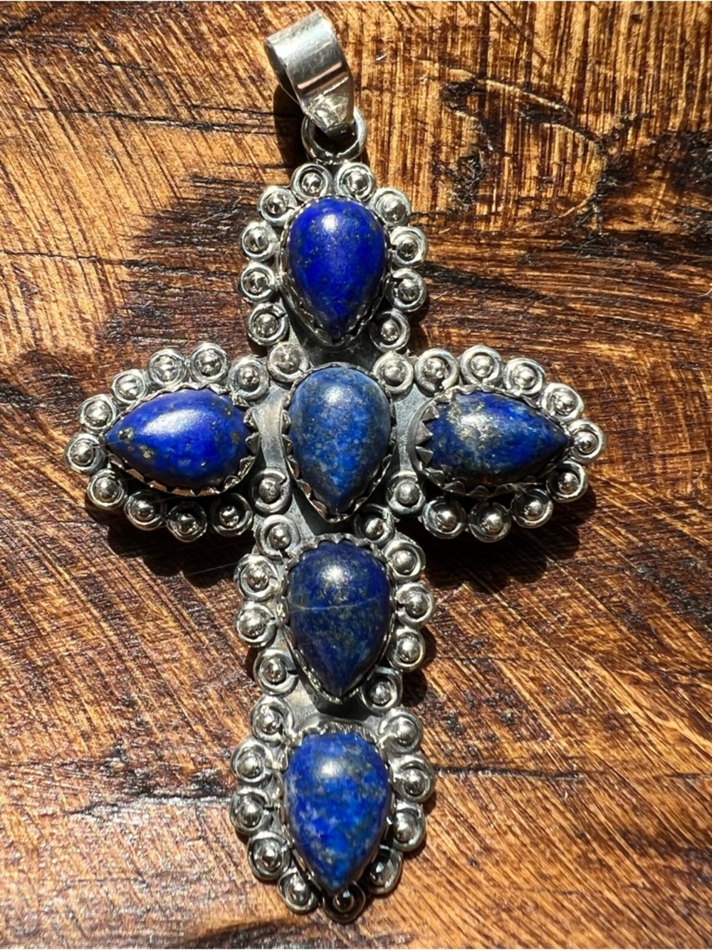 925 Sterling Silver Lapis Lazuli Cross Pendant Southwestern Statement